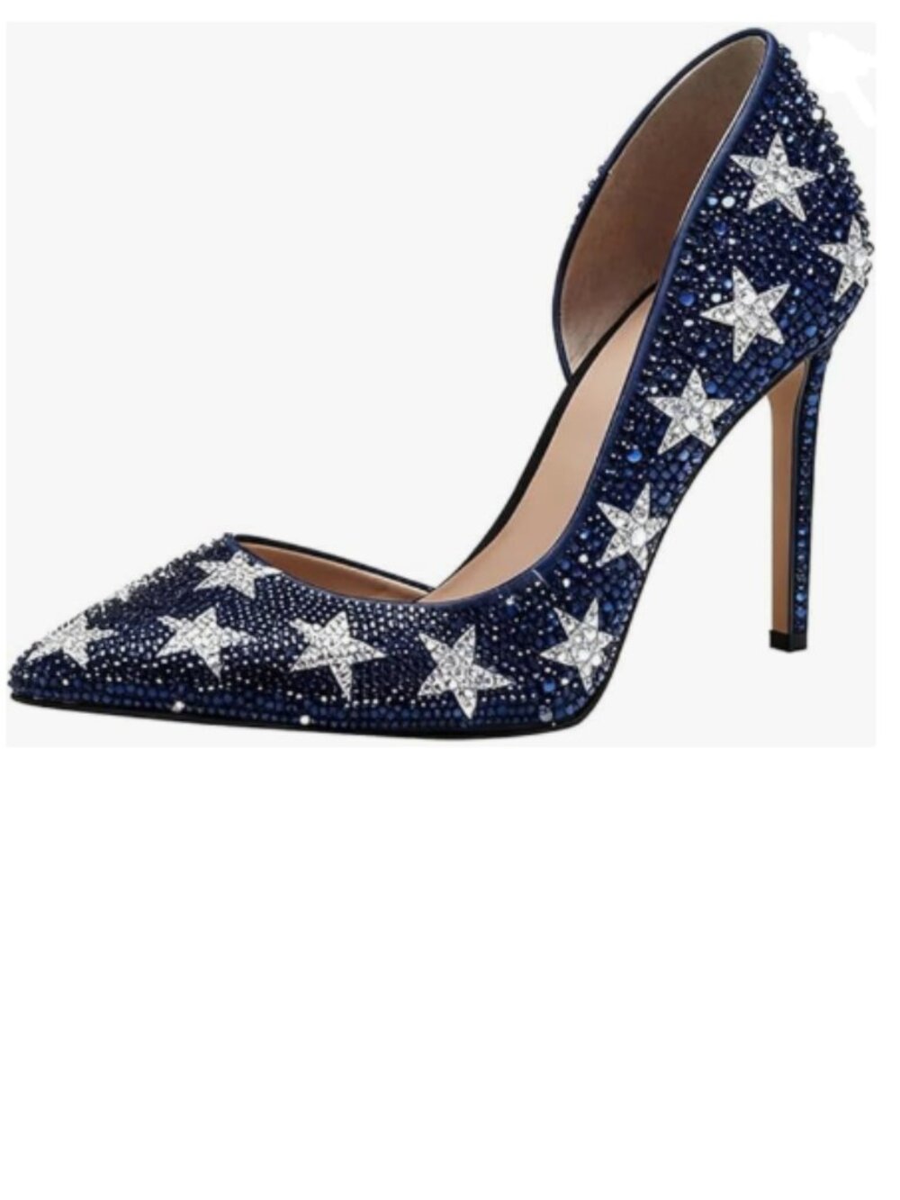 Maiyang Navy Studded Rhinestones Pointed Toe Slip on High Heels D'Orsay Pumps